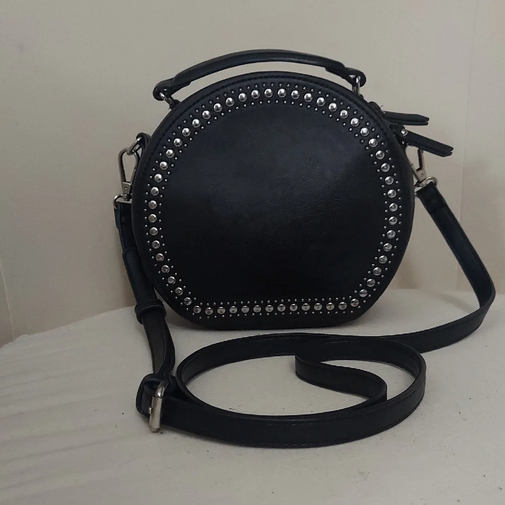 INC International Concepts Black Round Studded Crossbody Handbag